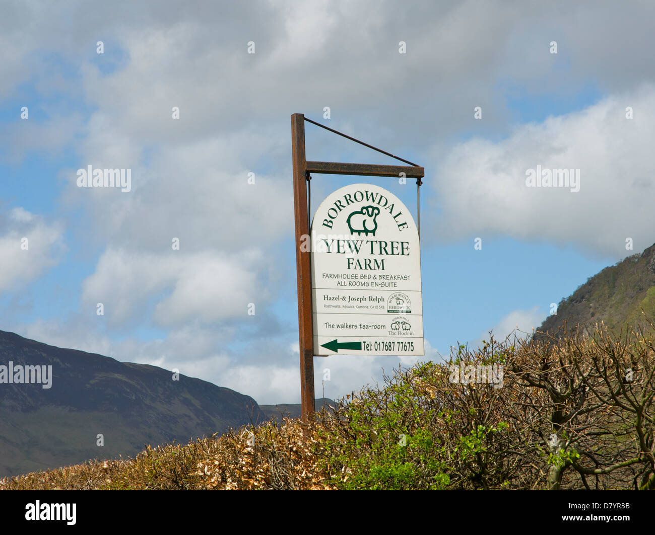 Sign for Yew Tree Farm, farmhouse bed & breakfast, Rosthwaite