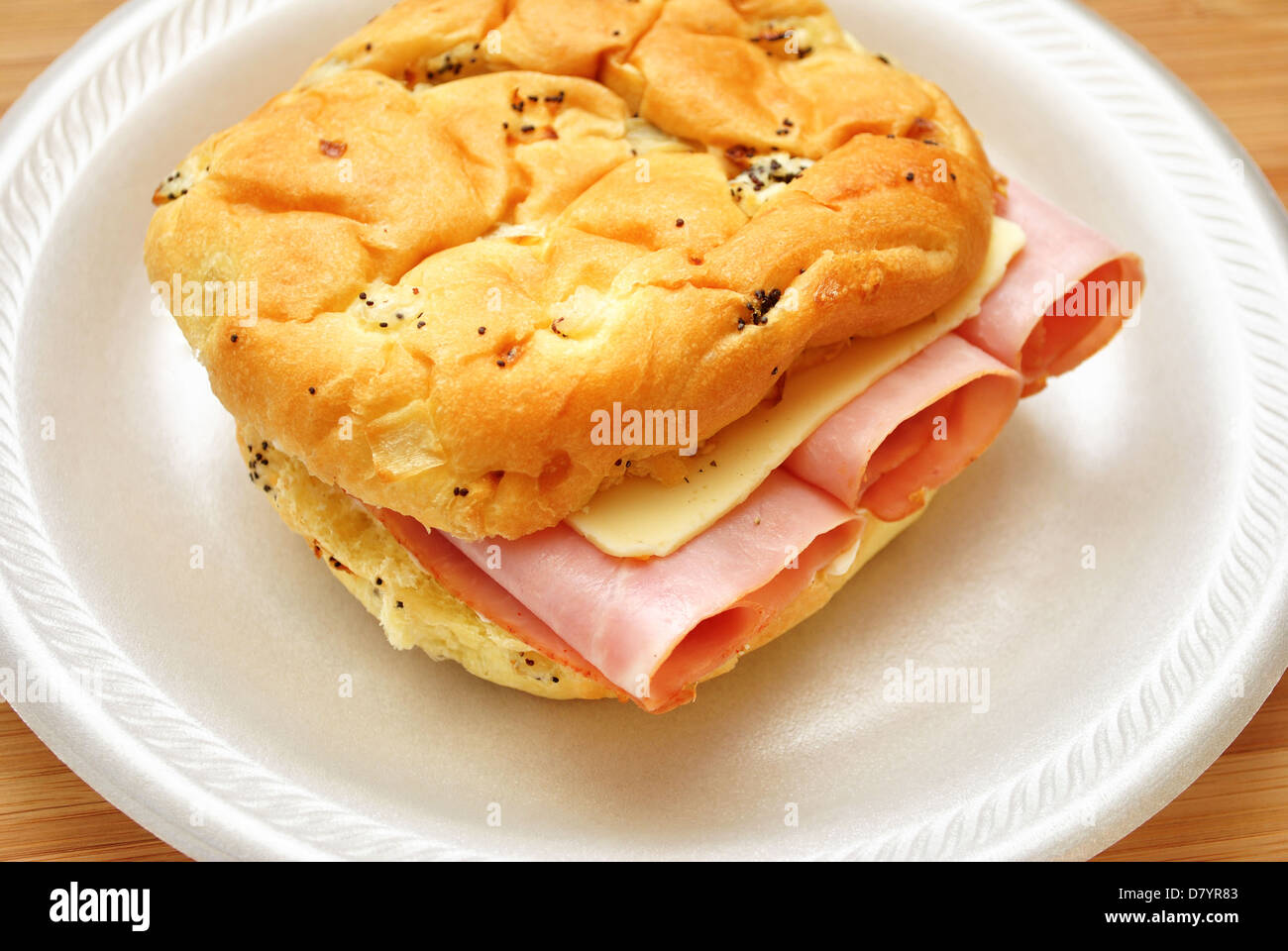 Ham and Cheese Sandwich with an Onion Roll Stock Photo Alamy