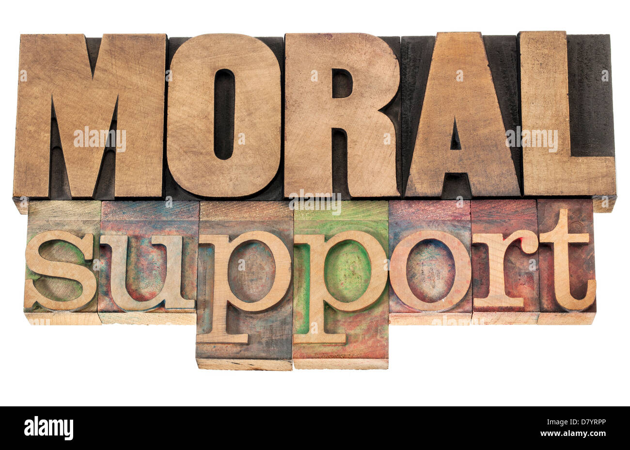 moral support - isolated text in letterpress wood type printing blocks Stock Photo