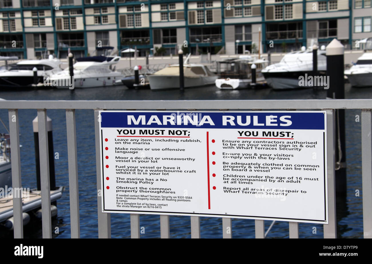 Marina Rules in Sydney Stock Photo Alamy
