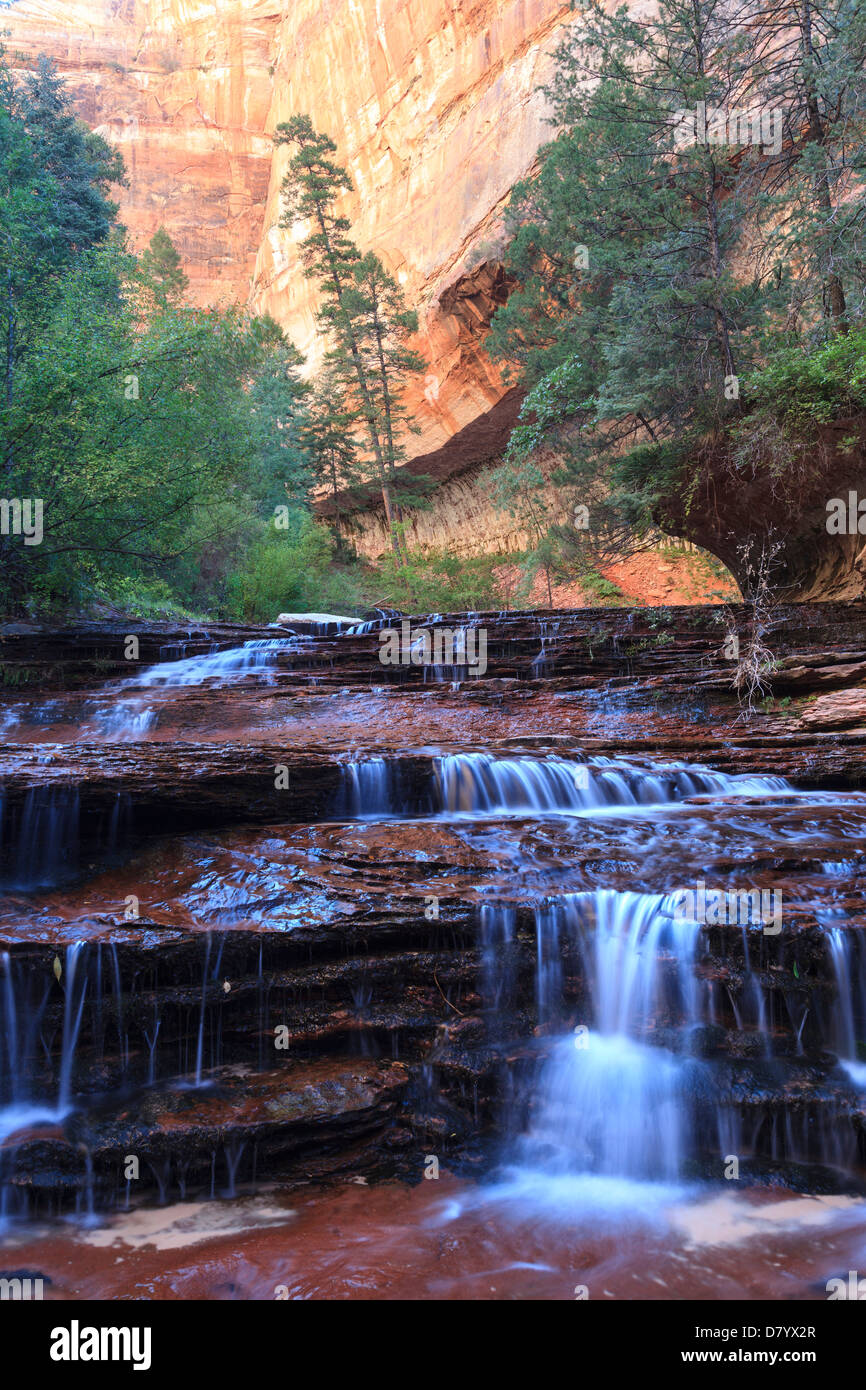USA, Utah, Zion Canyon National Park, Waterfalls along The Subway Hiking Trail Stock Photo
