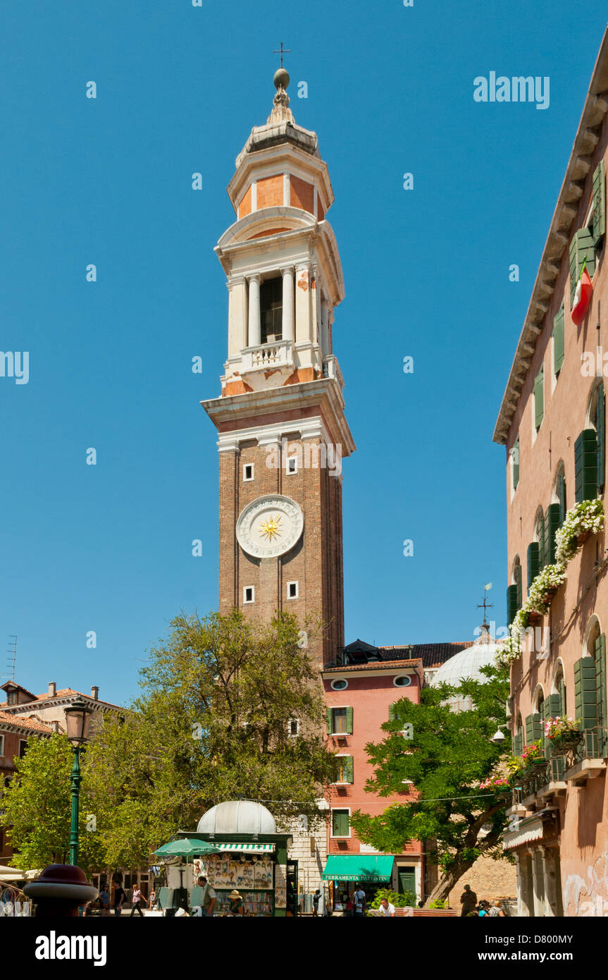 24hr Clock on Church of San Apostoli, Venice, Italy Stock Photo