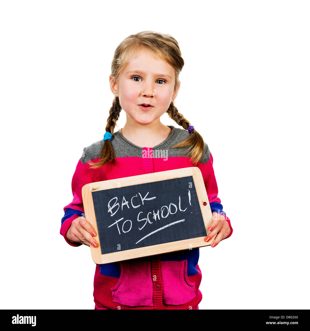 happy school girl with a traditionnal slate in his hands Stock Photo ...