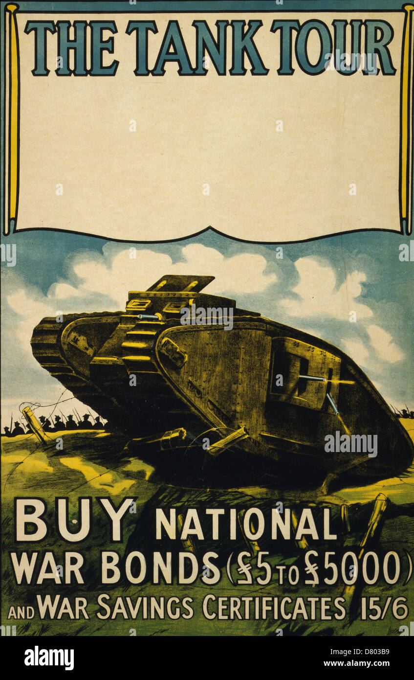 The tank tour. Buy national war bonds 1918 British Propaganda - Stock Photo