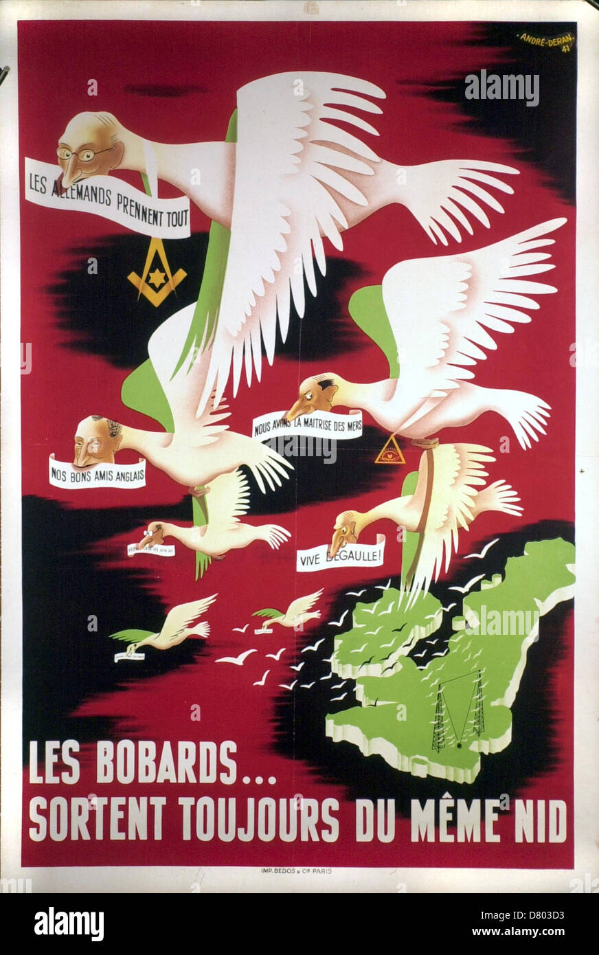 Anonymous Les Bobards sortent toujours du même nid German propaganda in France against the London radio 1941 Army Museum - Paris Stock Photo