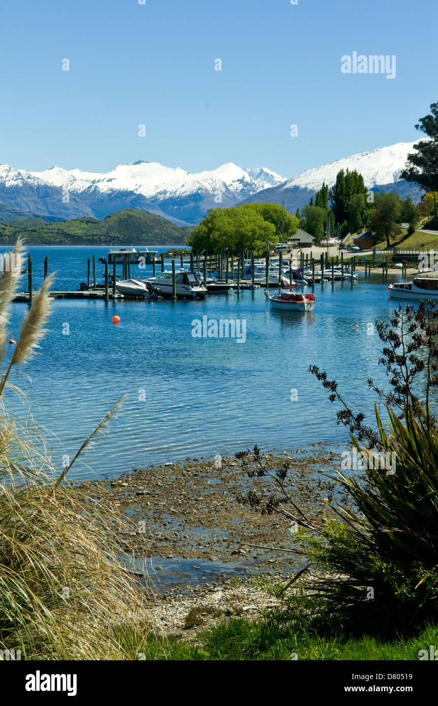 Marina on Lake Wanaka, Central Otago, New Zealand Stock Photo