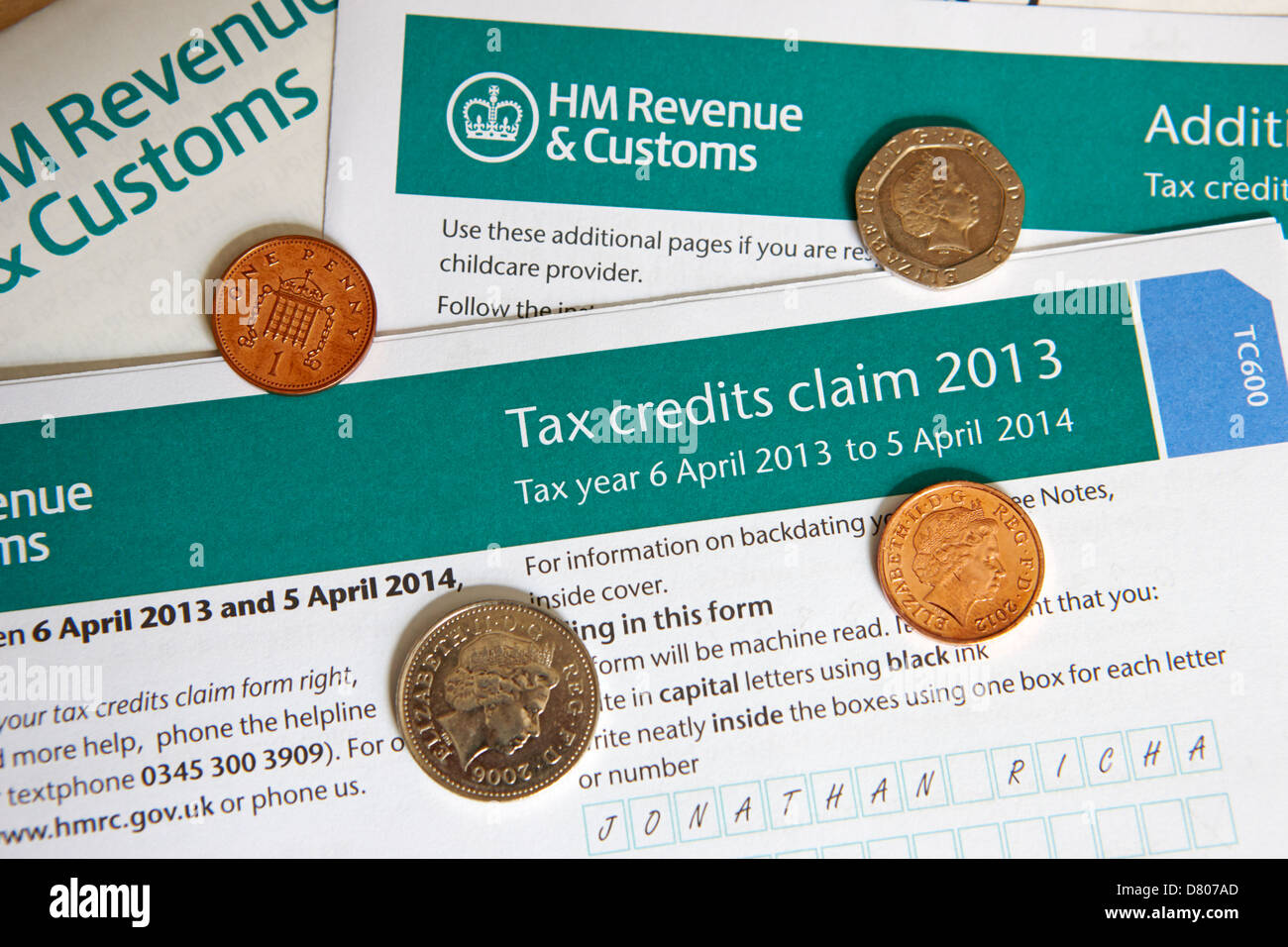 hmrc tax credits claim form Stock Photo