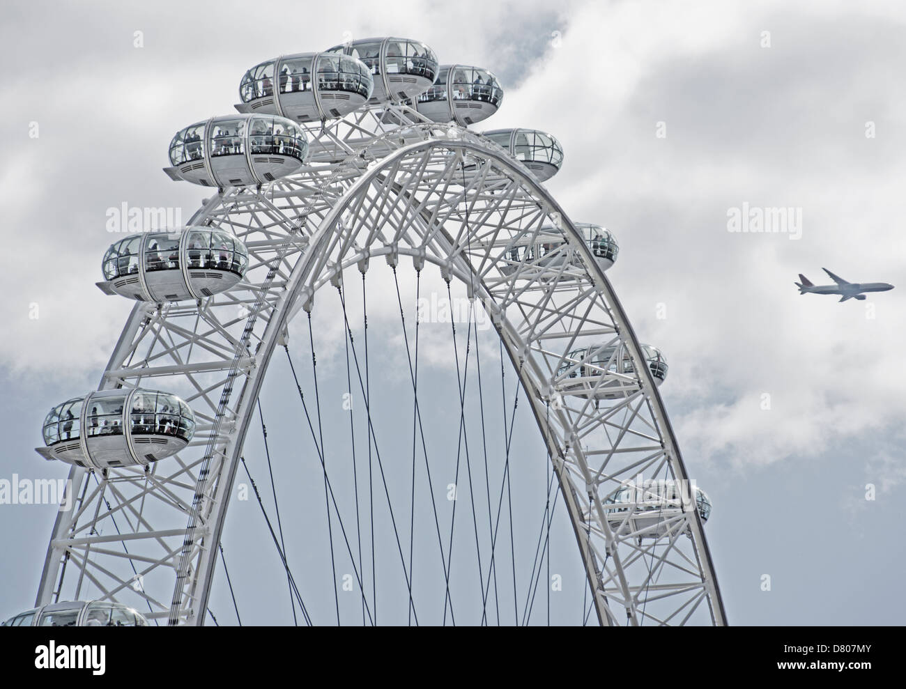 London Eye in blue sky, London, London, England Stock Photo