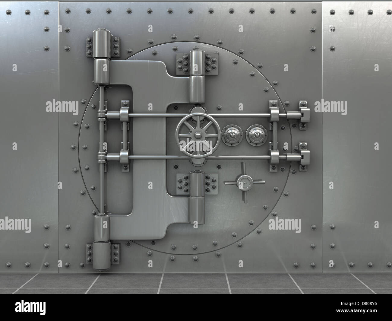 Ornate lock of metal safe door Stock Photo