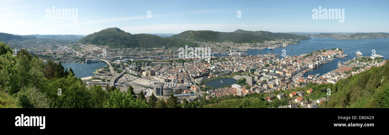 Bergen from Floyen Panorama, Norway Stock Photo