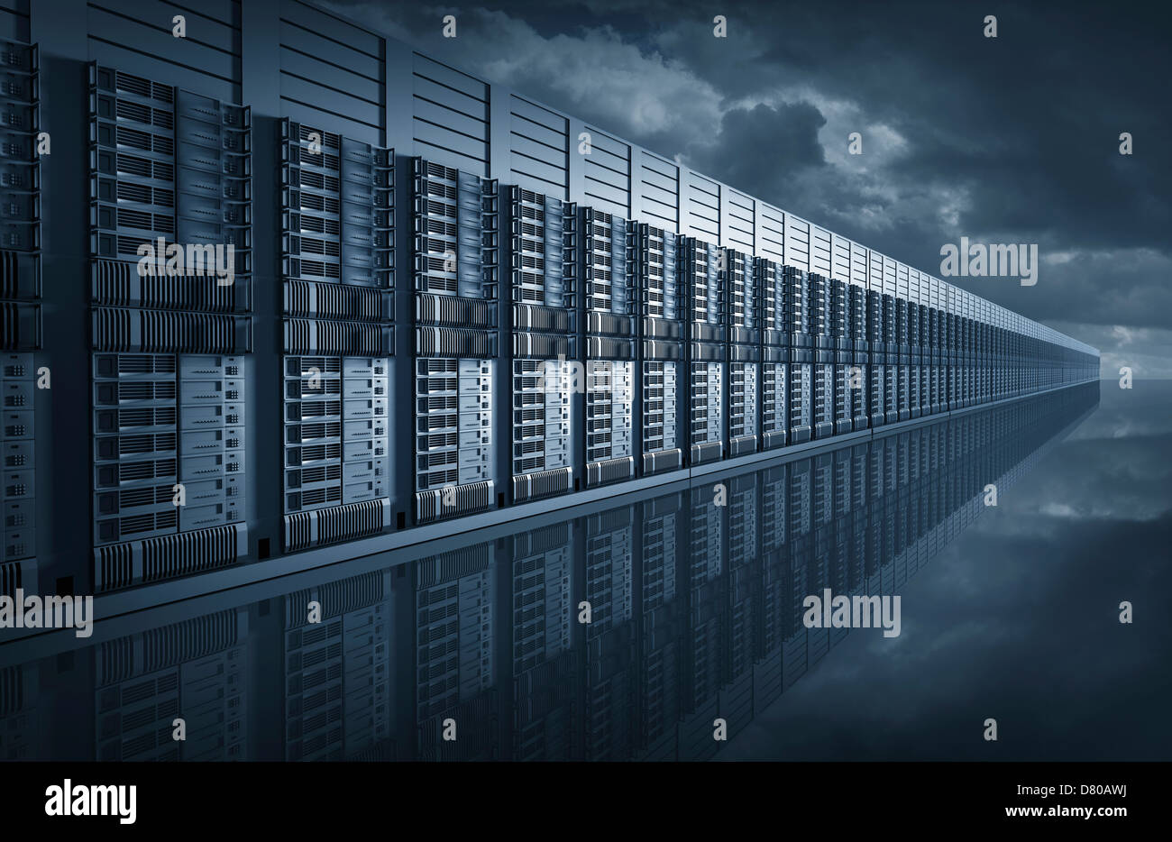 Digital illustration of endless server room Stock Photo