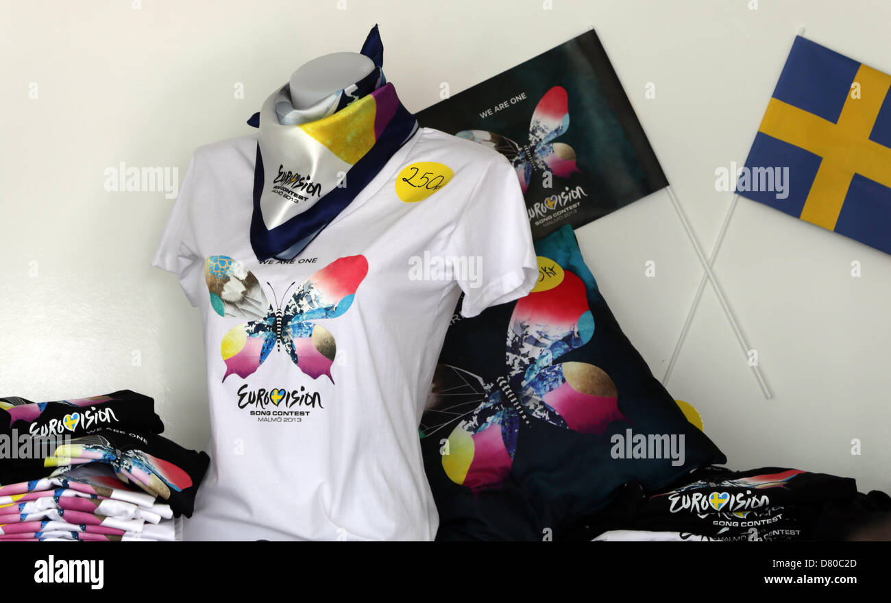 Some merchandise goods of the Eurovision Song Contest are displayed in  Malmo, Sweden, 16 May 2013. is host of the 58th Eurovision Song Contest  (ESC). Photo: Joerg Carstensen/dpa +++(c) dpa - Bildfunk+++