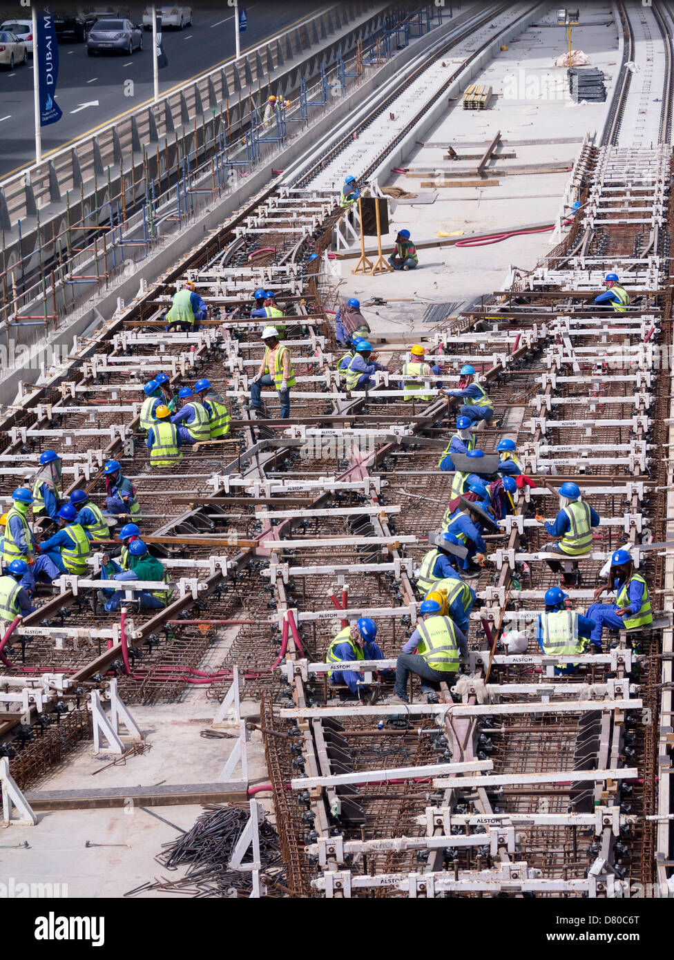construction of new Al Sufouh tramway in Dubai United Arab Emirates Stock Photo