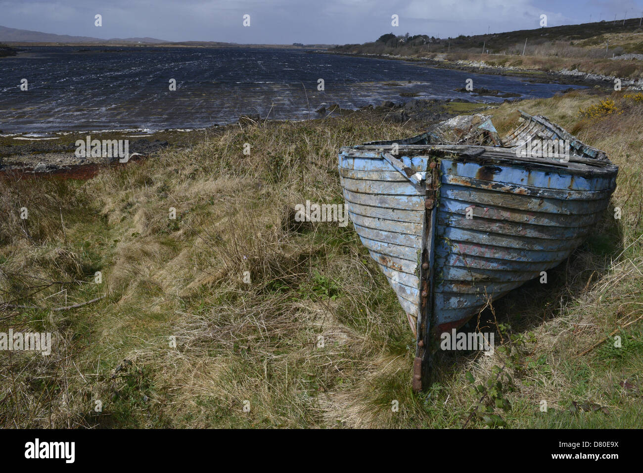 Old fishing rowing boat, blue, west coast of Ireland Stock Photo Alamy