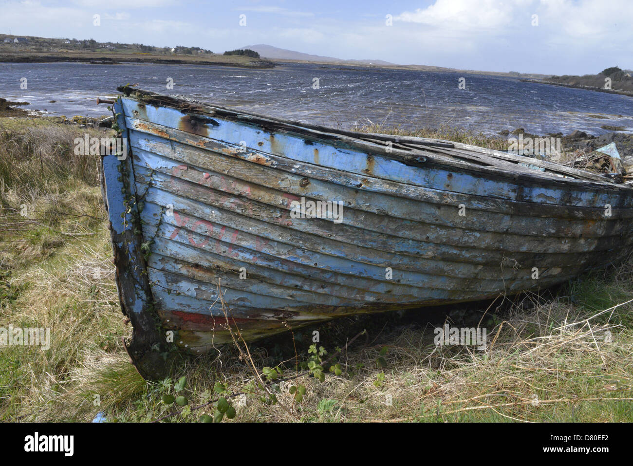 Old fishing rowing boat, blue, west coast of Ireland Stock Photo Alamy