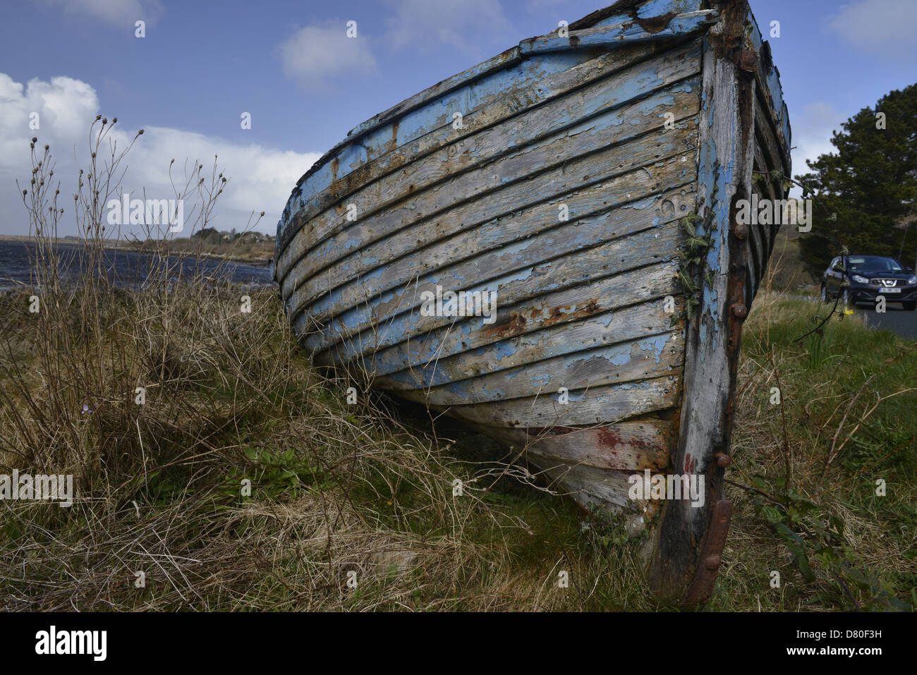 Old fishing rowing boat, blue, west coast of Ireland Stock Photo Alamy