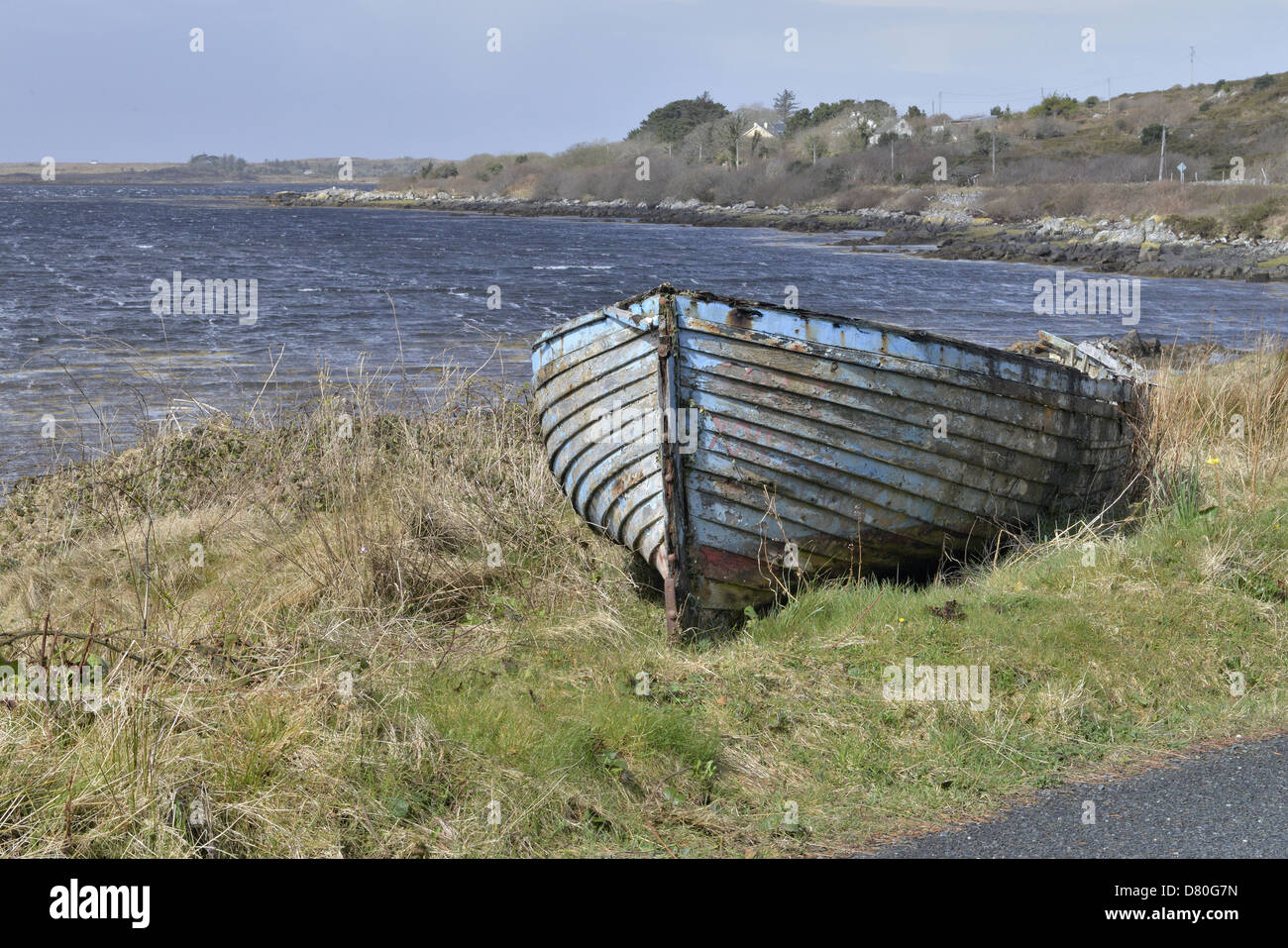 Old fishing rowing boat, blue, west coast of Ireland Stock Photo Alamy