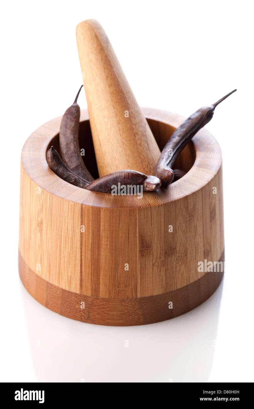 Chinese medicinal herb Chinese honey locust and mortargrinder Stock Photo Alamy