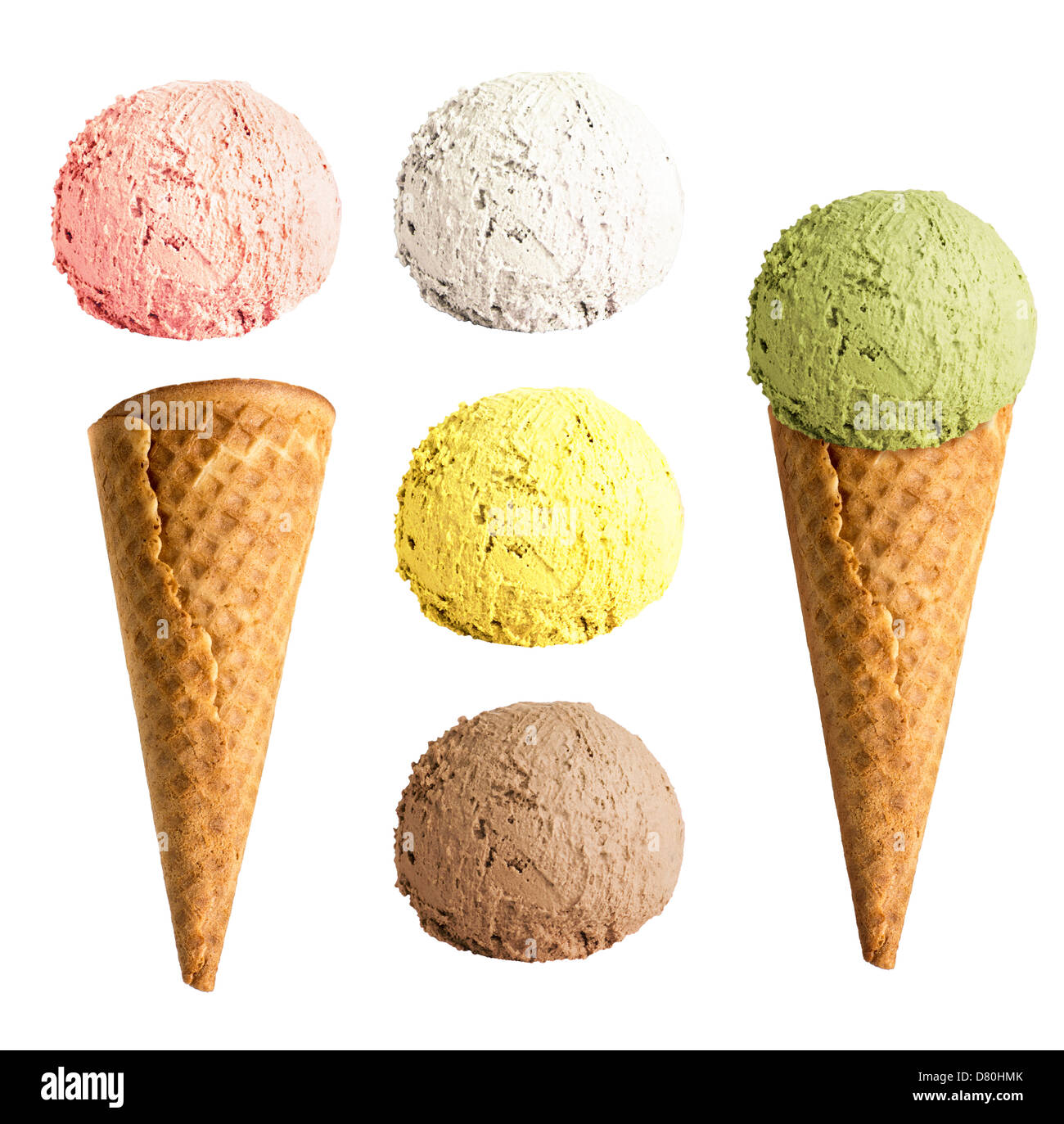ice cream cone set isolated Stock Photo