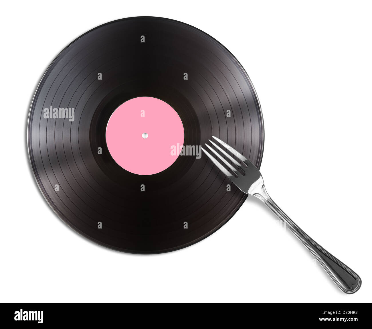Record disc and fork isolated Stock Photo
