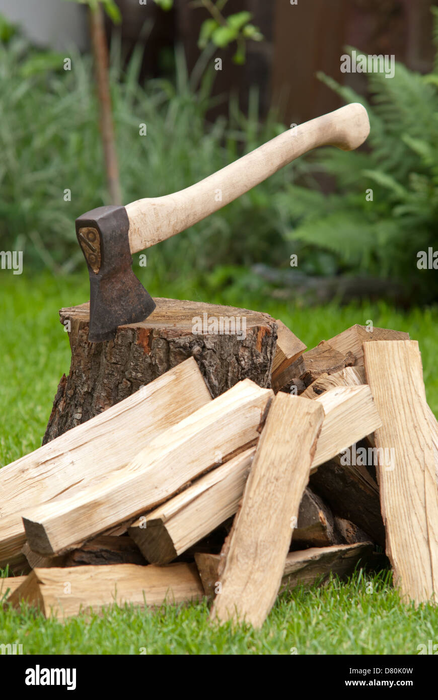 ax and firewood Stock Photo
