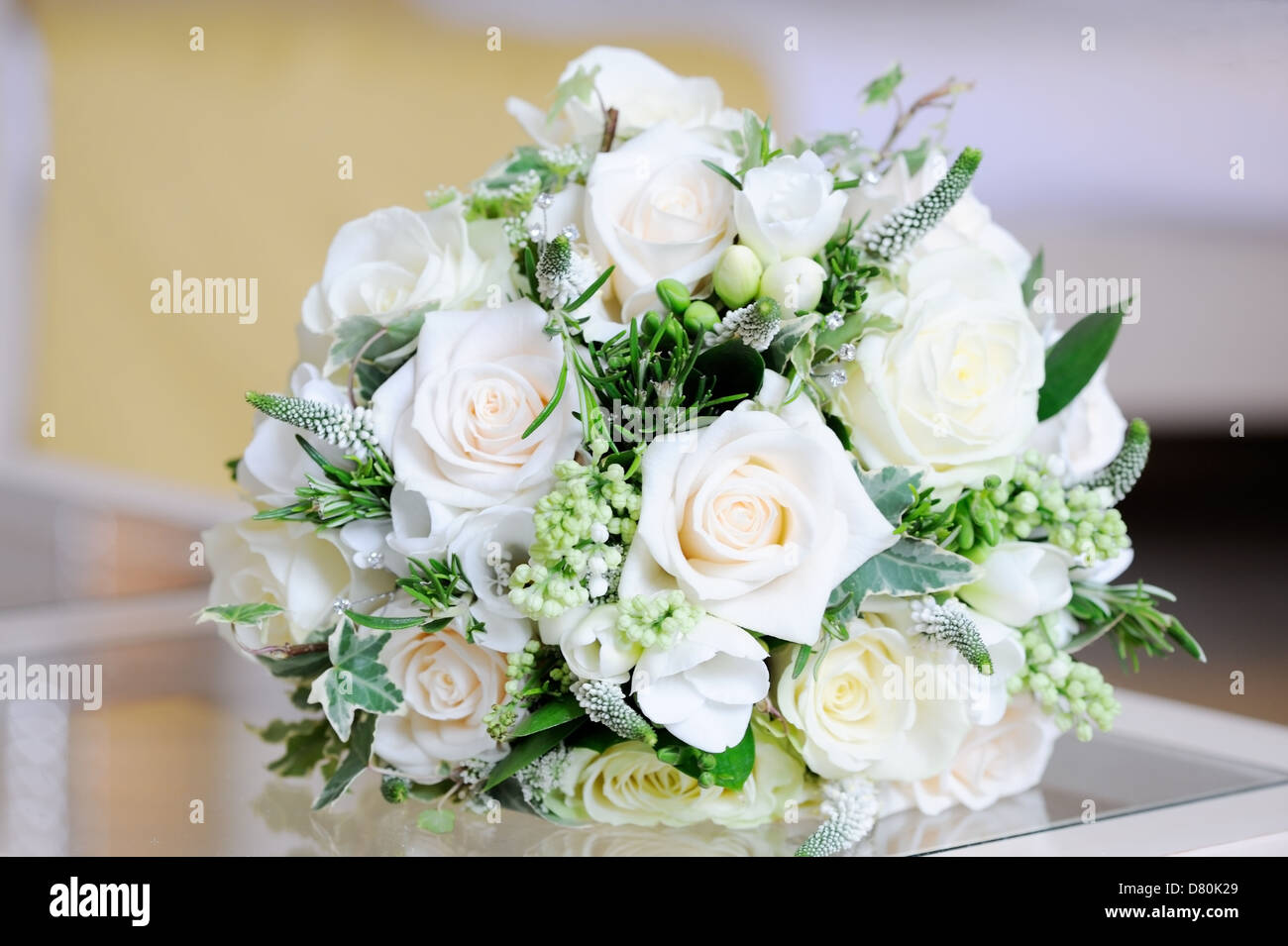 Close-up of brides bouquet of flowers on wedding day Stock Photo