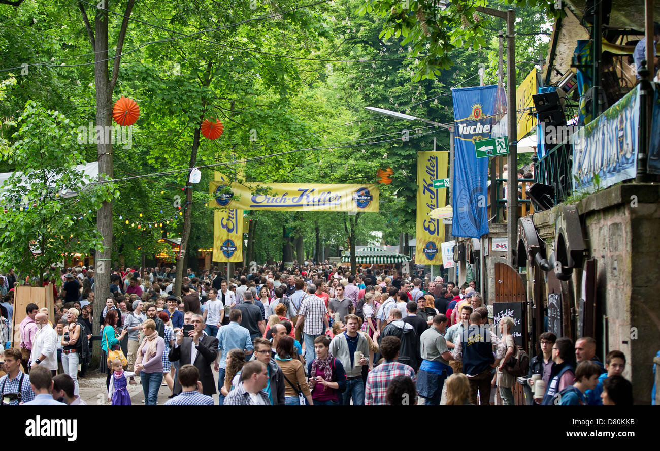 People attend the 258th Bergkirchweih beer festival in Erlangen