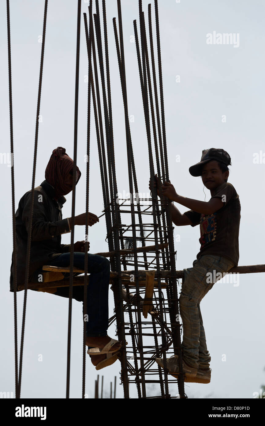 Construction Workers in Sihanoukville, Cambodia Stock Photo