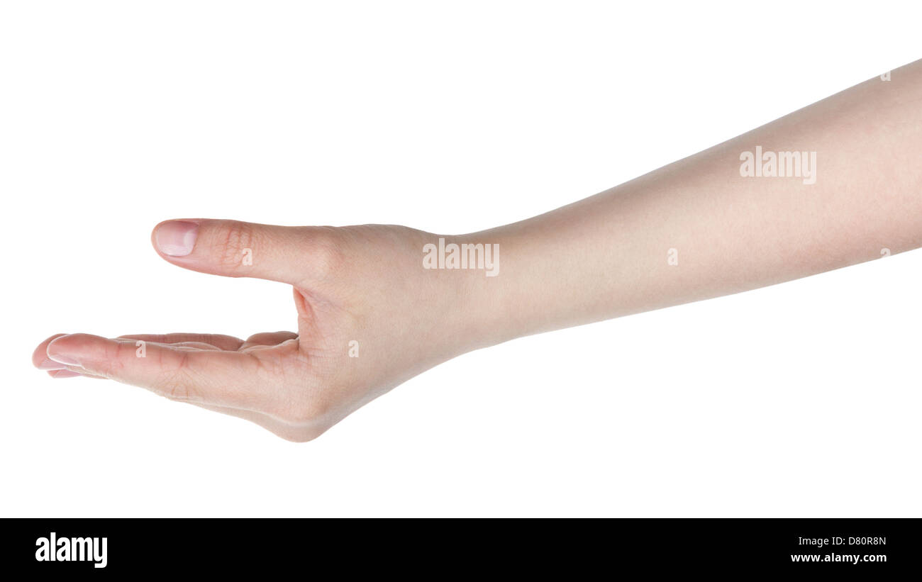 female teen hand to hold something, isolated on white Stock Photo - Alamy