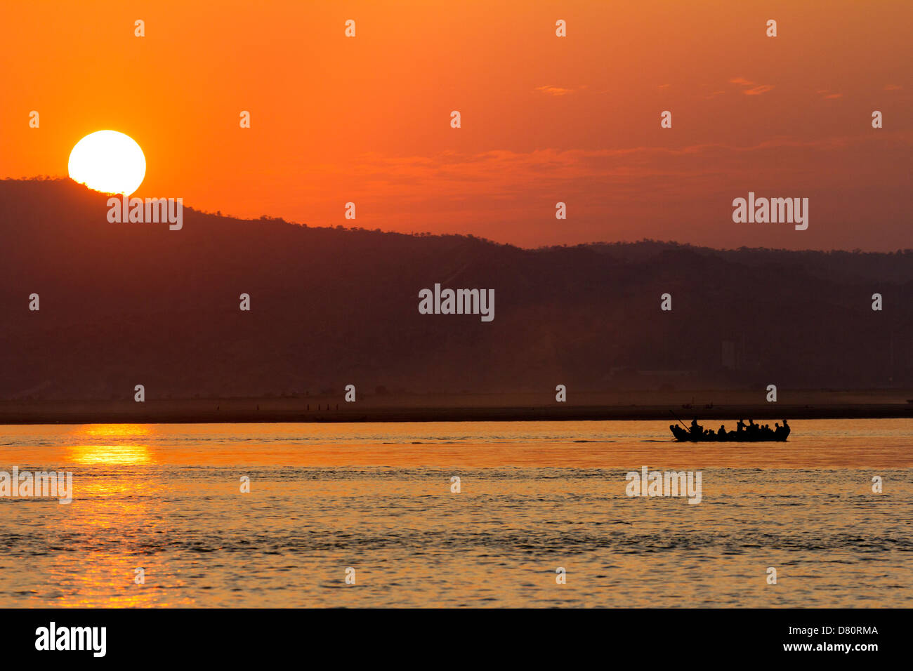 Sunset over the Irrawaddy River at Mandalay, Myanmar 5 Stock Photo