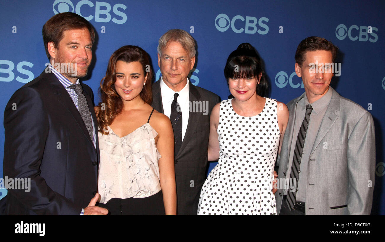 New York, USA. 15th May 2013. Actors MICHAEL WEATHERLY, COTE DE PABLO, MARK  HARMON, PAULEY PERRETTE and BRIAN DIETZEN attends the 2013 CBS upfront held  at the Tents at Lincoln Center. (Credit