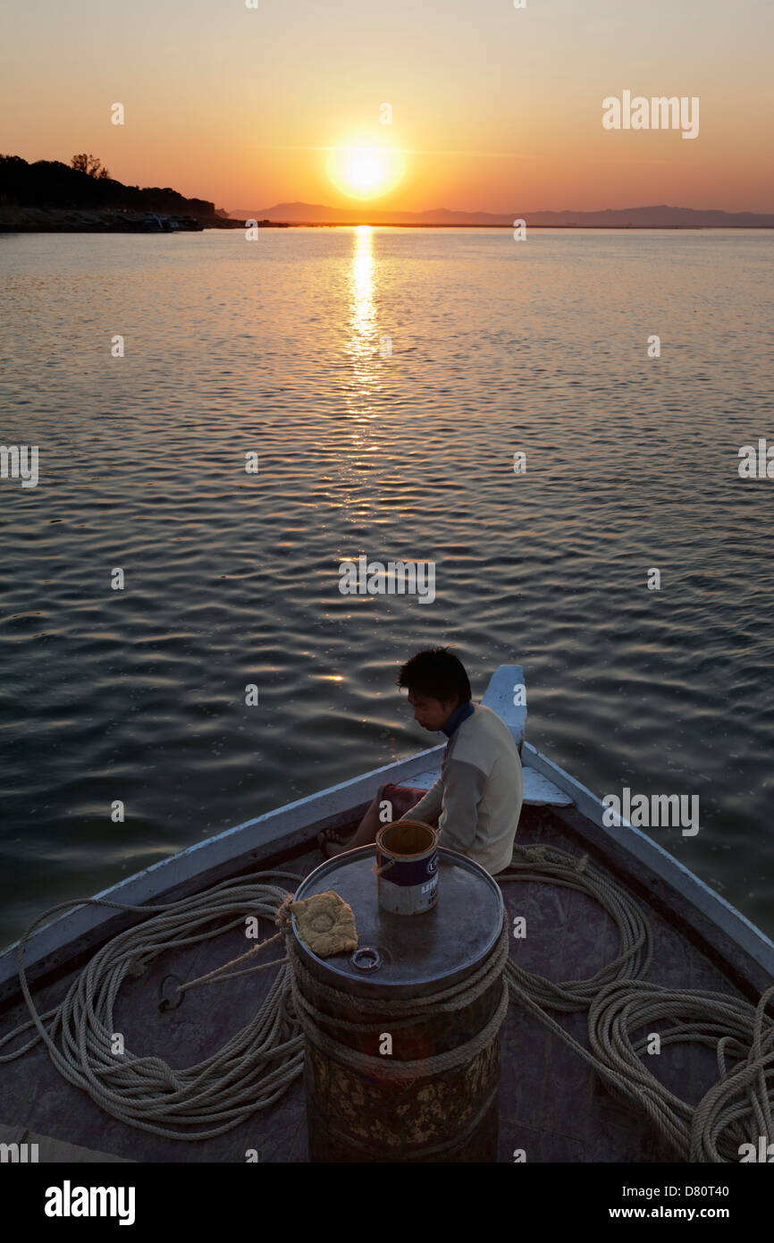 Sunset over the Irrawaddy River at Mandalay, Myanmar 9 Stock Photo