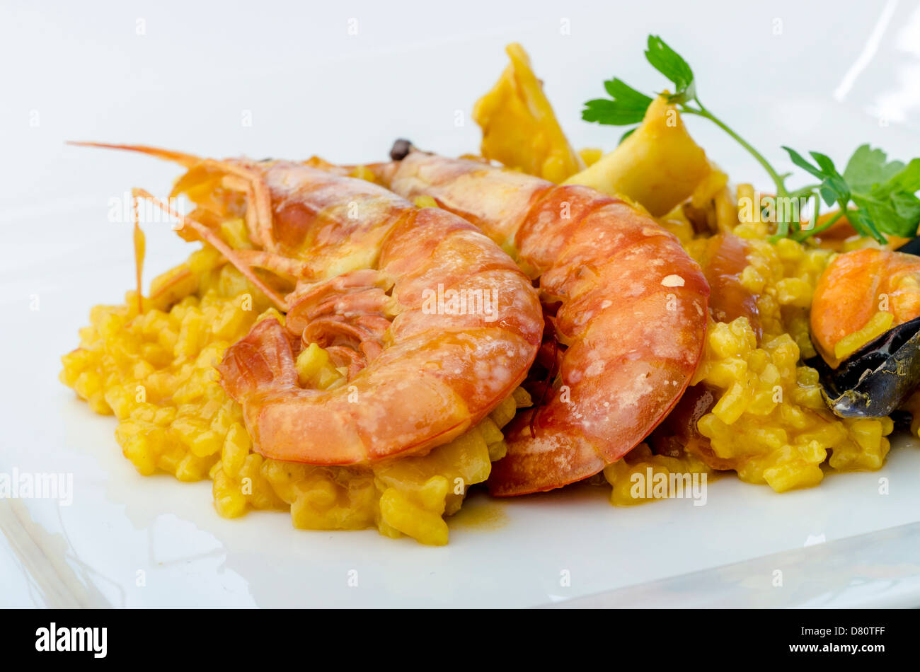 Prawn with rice, called Paella, a typical spanish gastronomy, Spain food Stock Photo Alamy