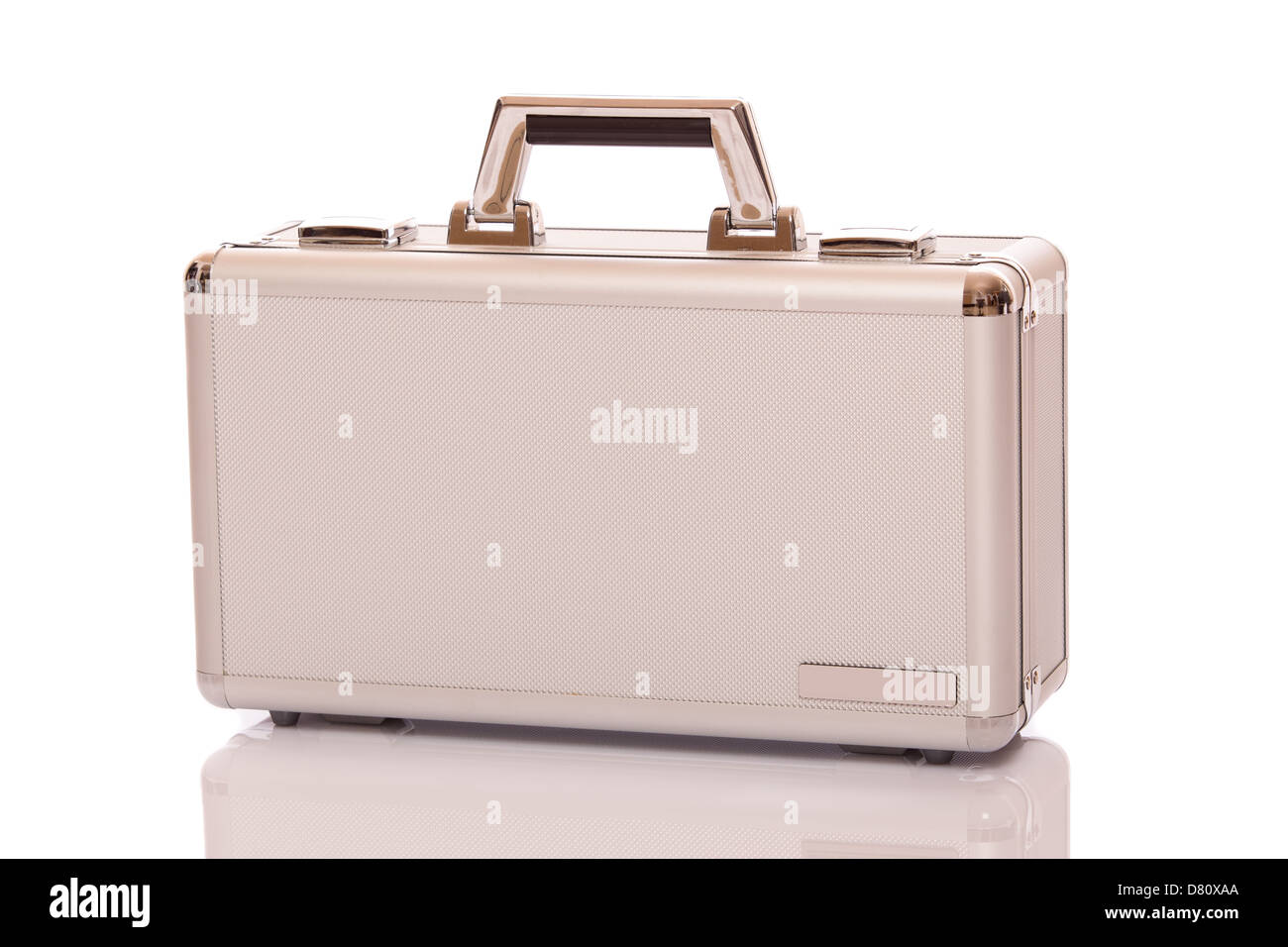 Silver metallic suitcase isolated on white background Stock Photo Alamy