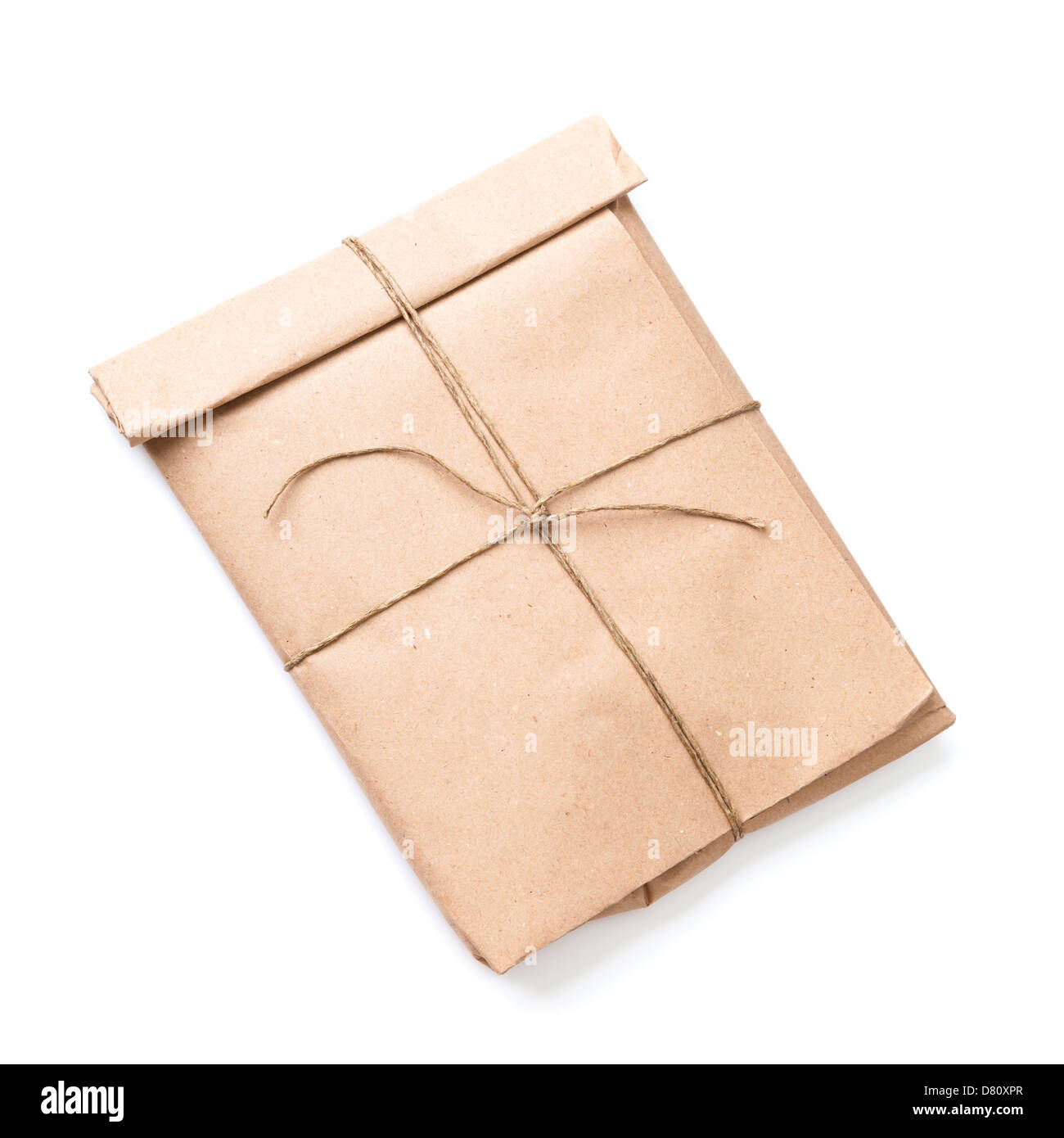 Envelope tied with a rope isolated on white background with soft shadow Stock Photo