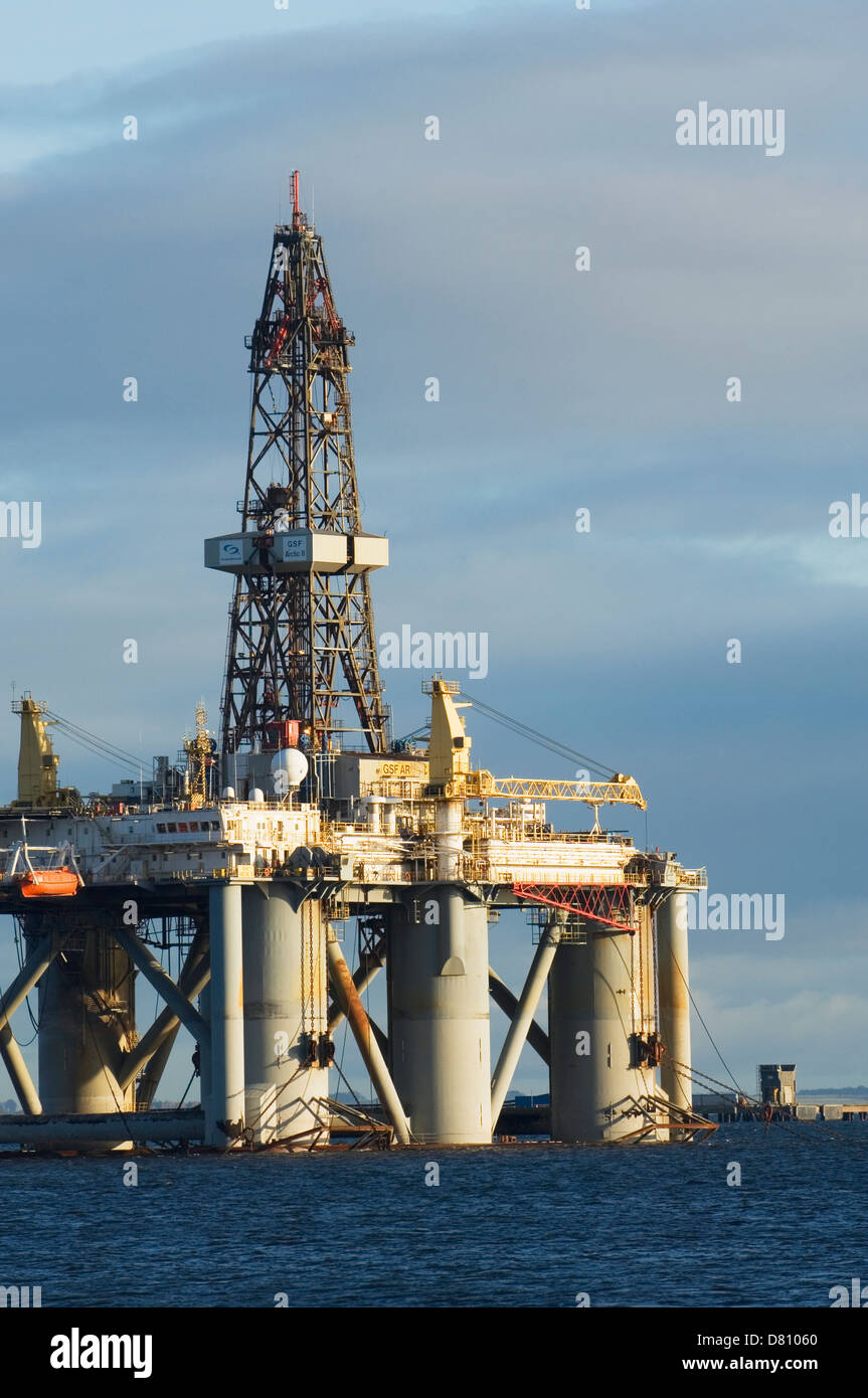 Oil rig in the Cromarty Firth, Ross-shire, Scotland. Stock Photo