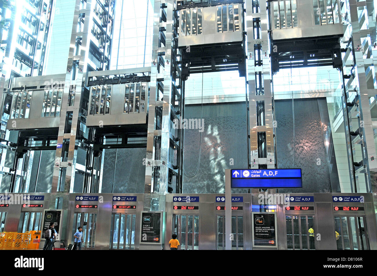 elevators, international airport, Dubai, UAE Stock Photo