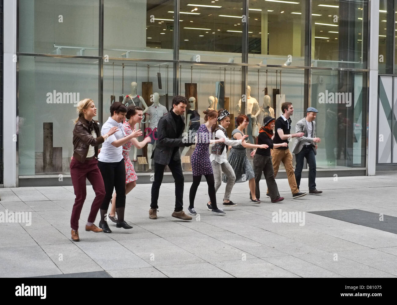 Dancing group in Warsaw Stock Photo