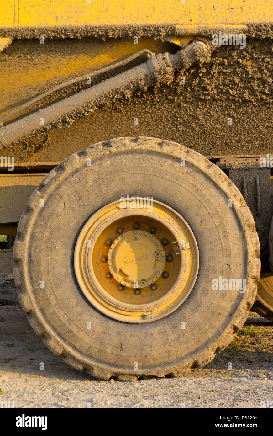 Close-up of a Volvo dump truck rear part Stock Photo