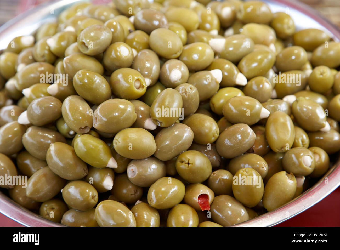 bowl of stuffed green olives Stock Photo Alamy