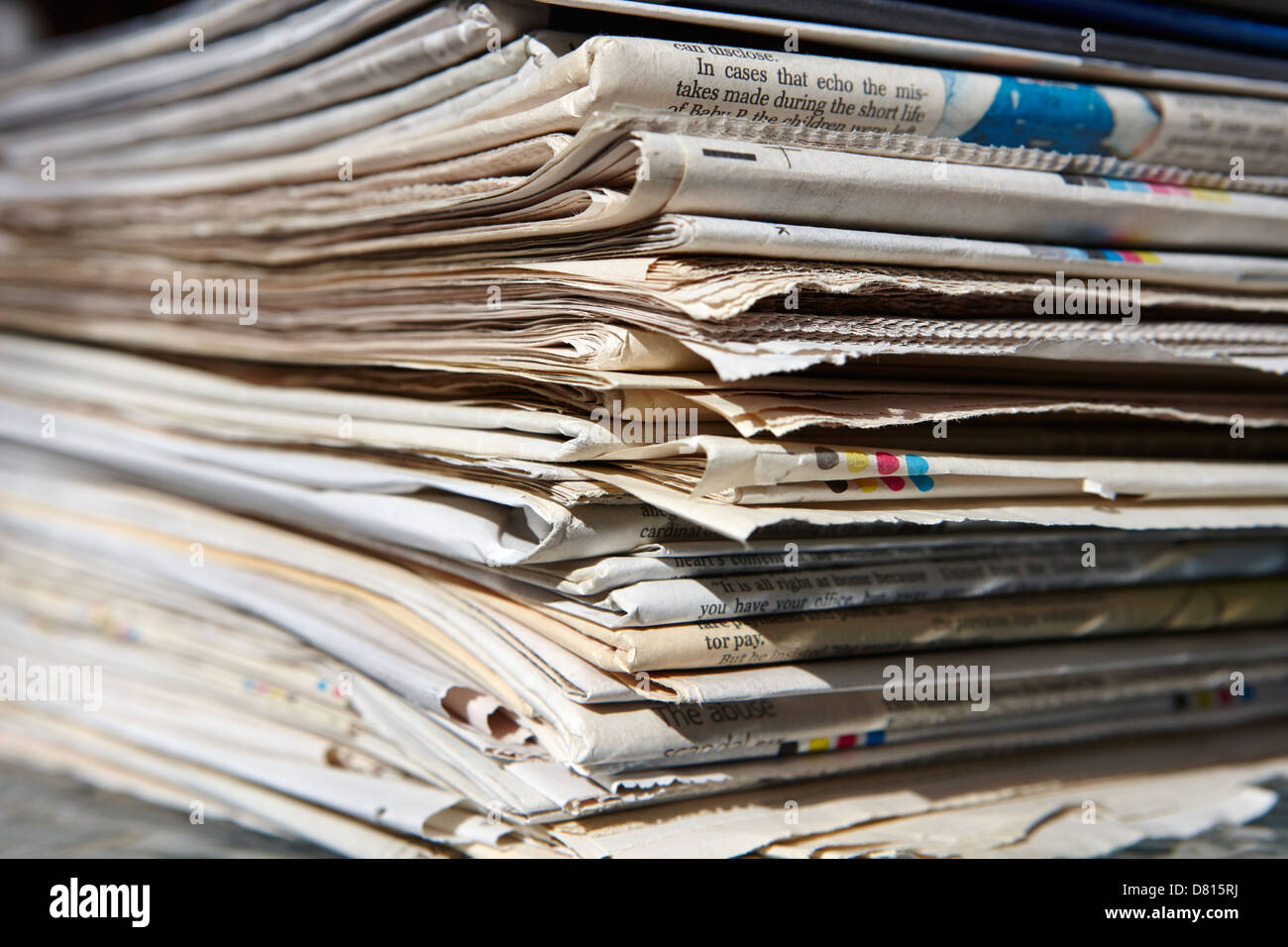 pile of old newspapers ready for recycling Stock Photo