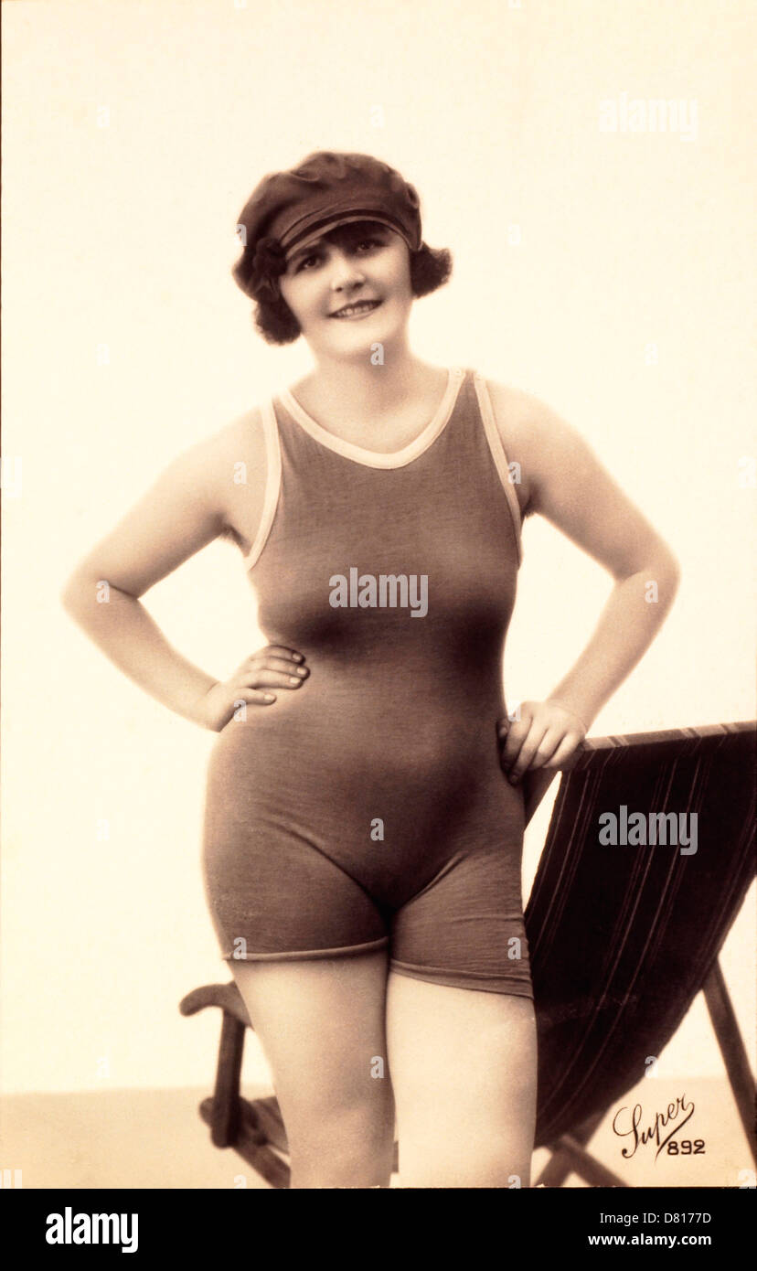 Female Bathing Suit Model, French Post Card, Circa 1920 Stock