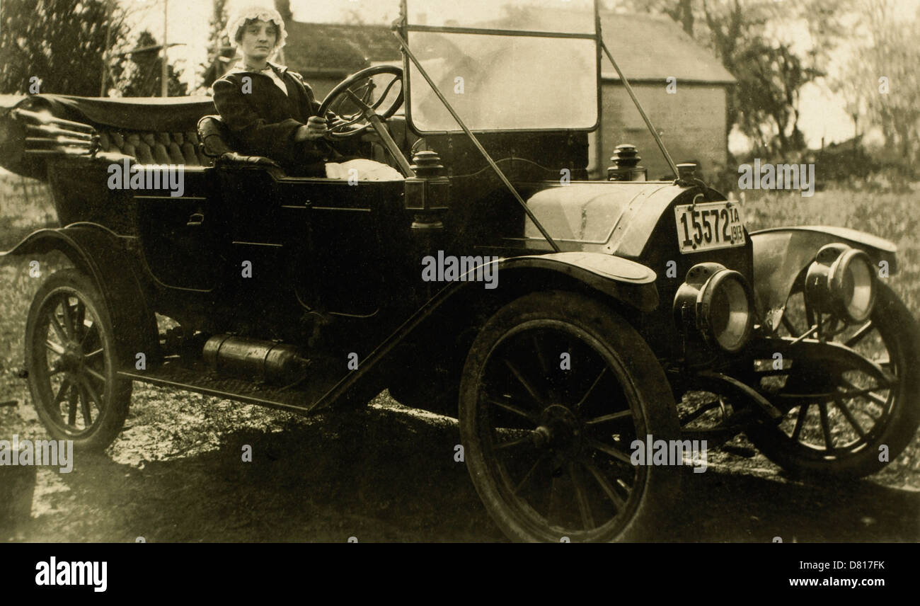 Woman in Touring Car, Circa 1913 Stock Photo