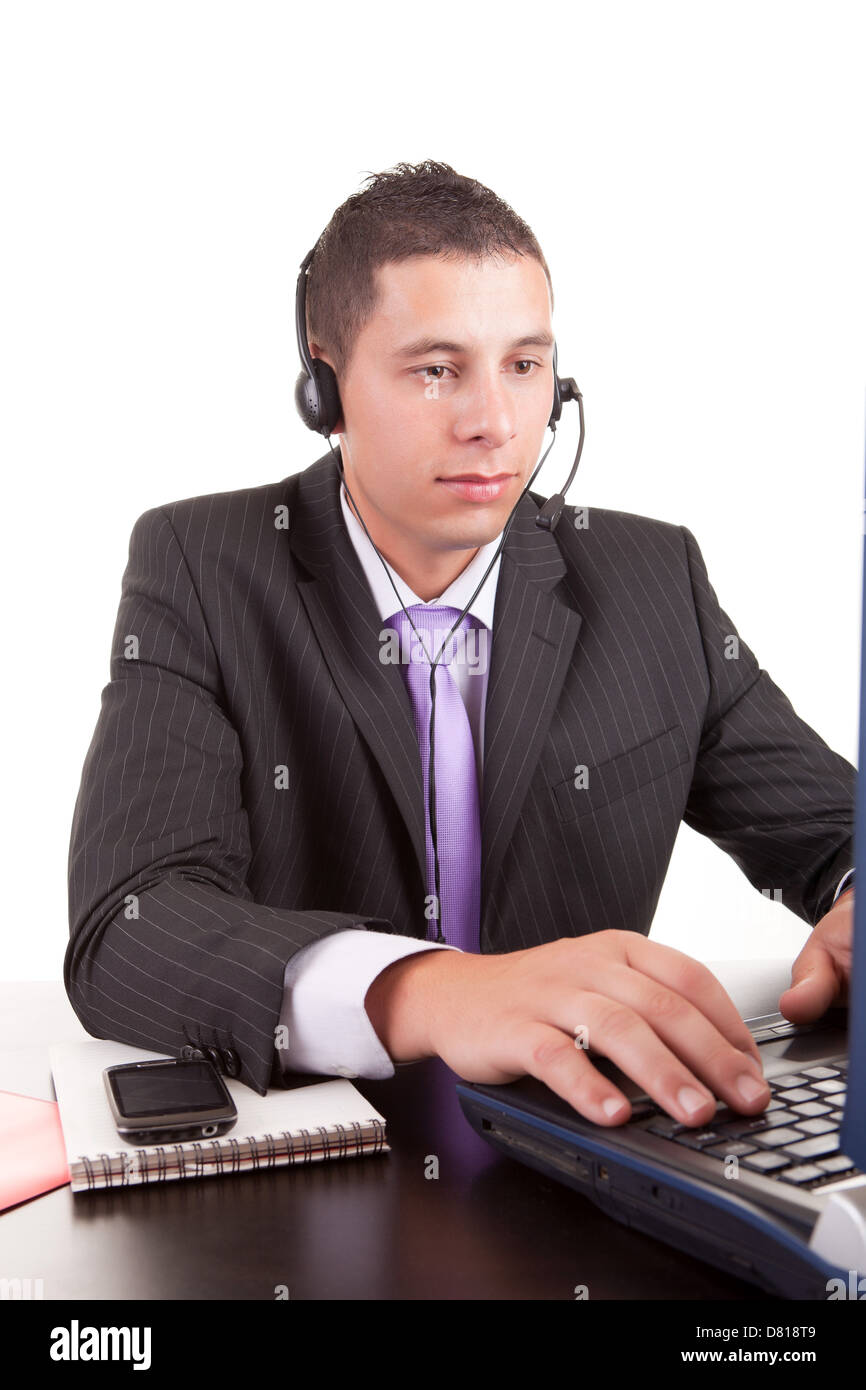 Young telephone operator at work Stock Photo Alamy
