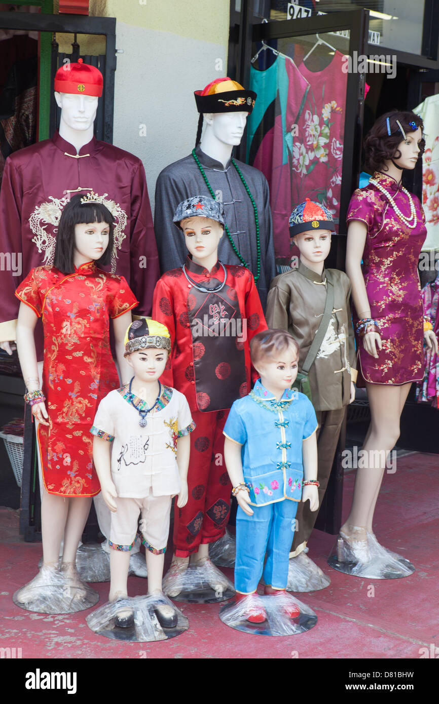 mannequins wearing Chinese clothes Chinatown LA Stock Photo
