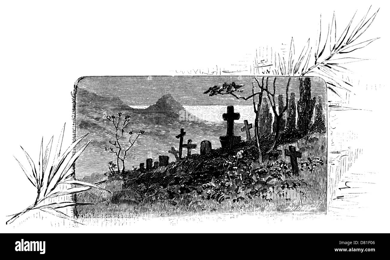 Ruins and Tombs - illustration for a gothic poem Stock Photo