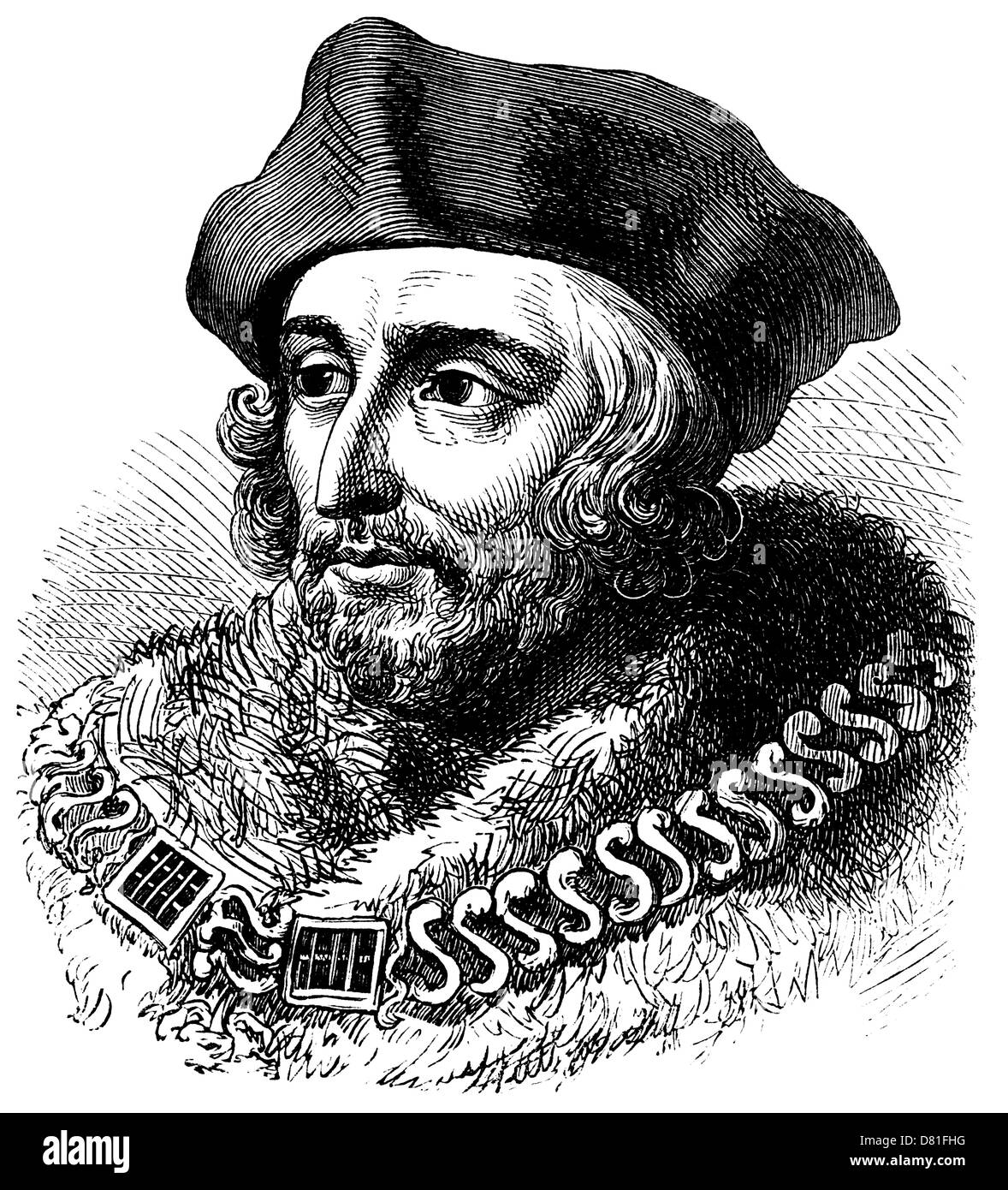 Portrait of Sir Thomas More: a vintage engraving. Stock Photo