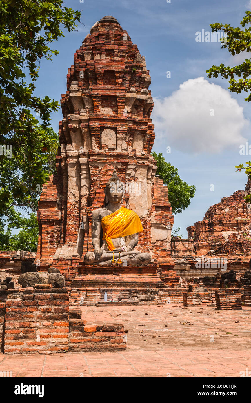 Stone Buddha figure in a ruined temple in Ayutthaya Historical Park... Stock Photo