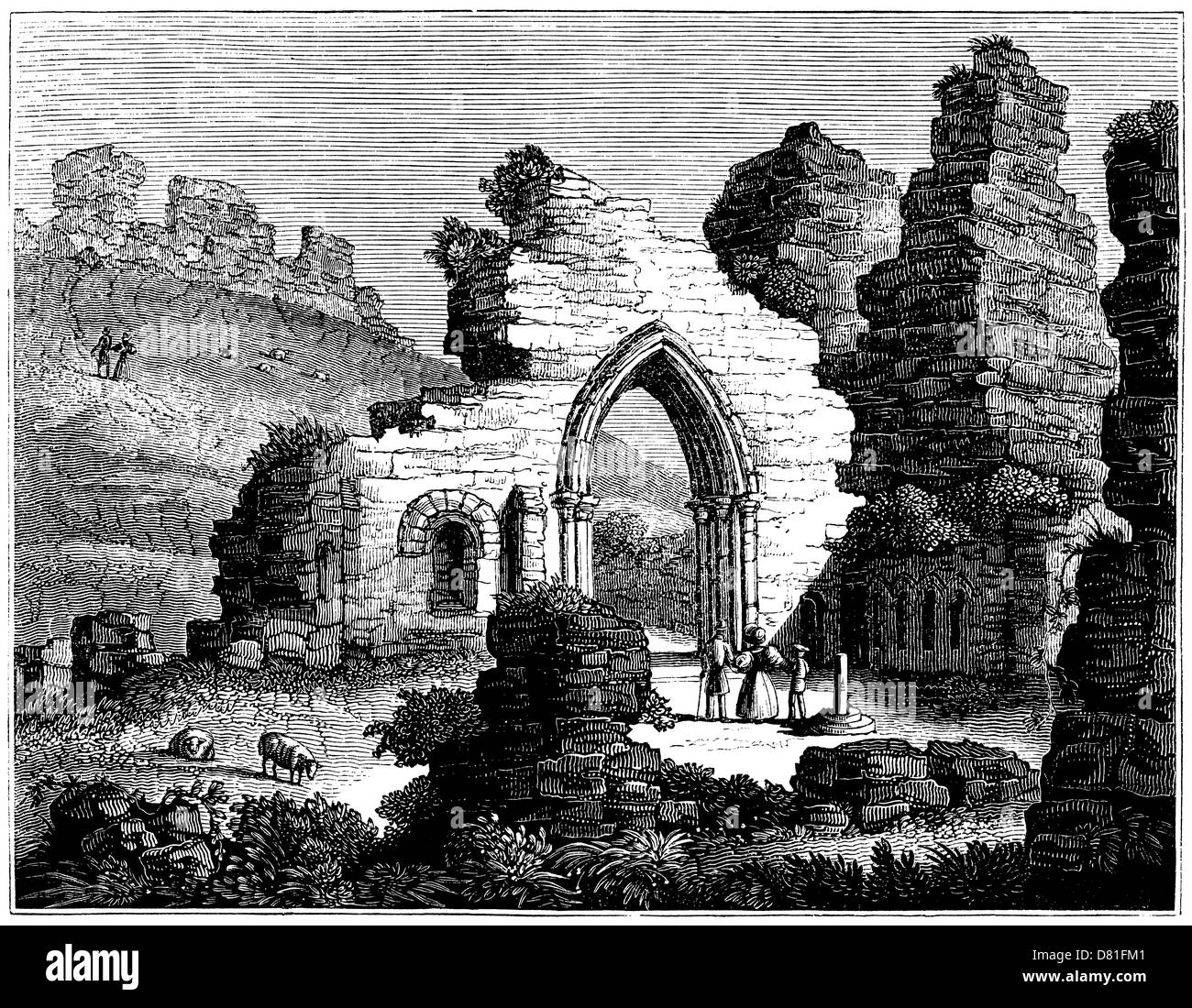 Ruins of St. Mary's Chapel, Hastings Cliff Castle, drawn in c. 1840 Stock Photo
