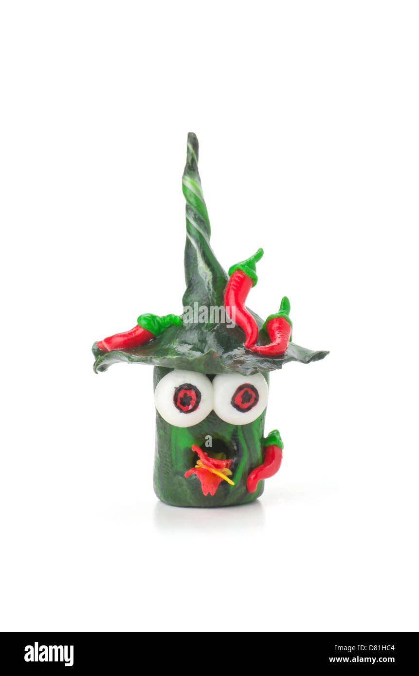 Handmade modeling clay figure with chilies Stock Photo